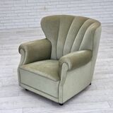1970s, Danish relax armchair, light green furniture velour