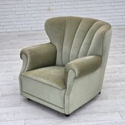 Fauteuil relax danois des années 1970, velours d'ameublement vert clair