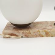 French Art Deco table lamp, bird motif, marble base, white glass globe 4477