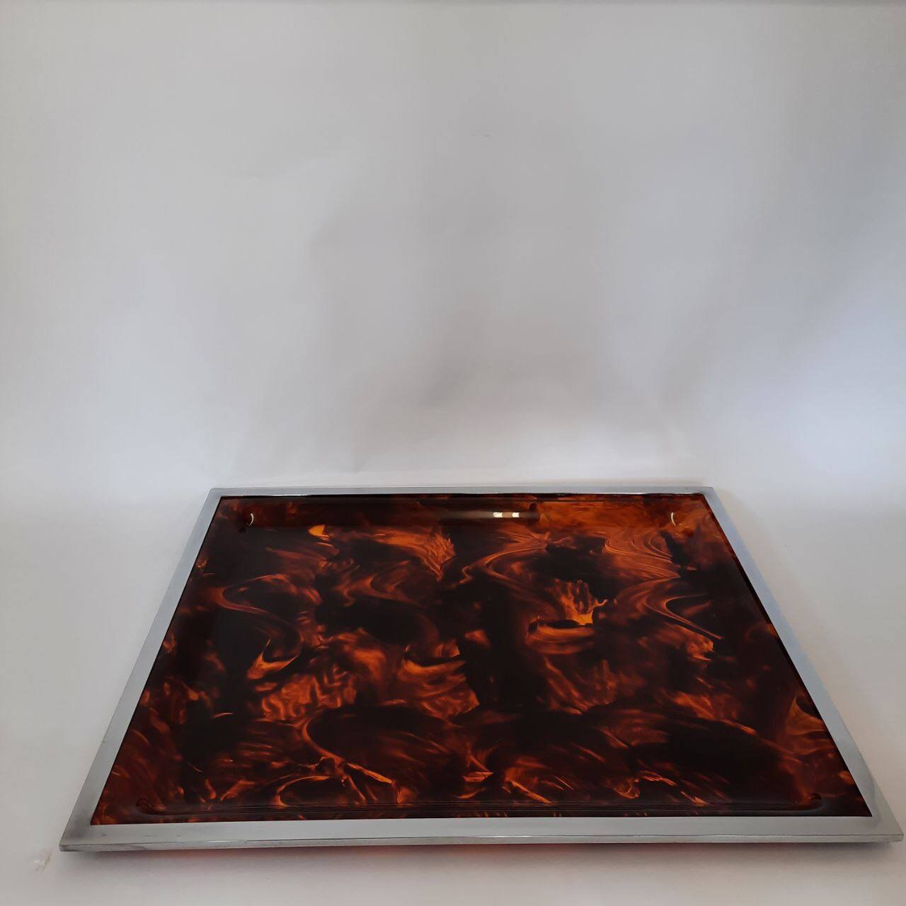Pair of vintage trays in briar effect lucite