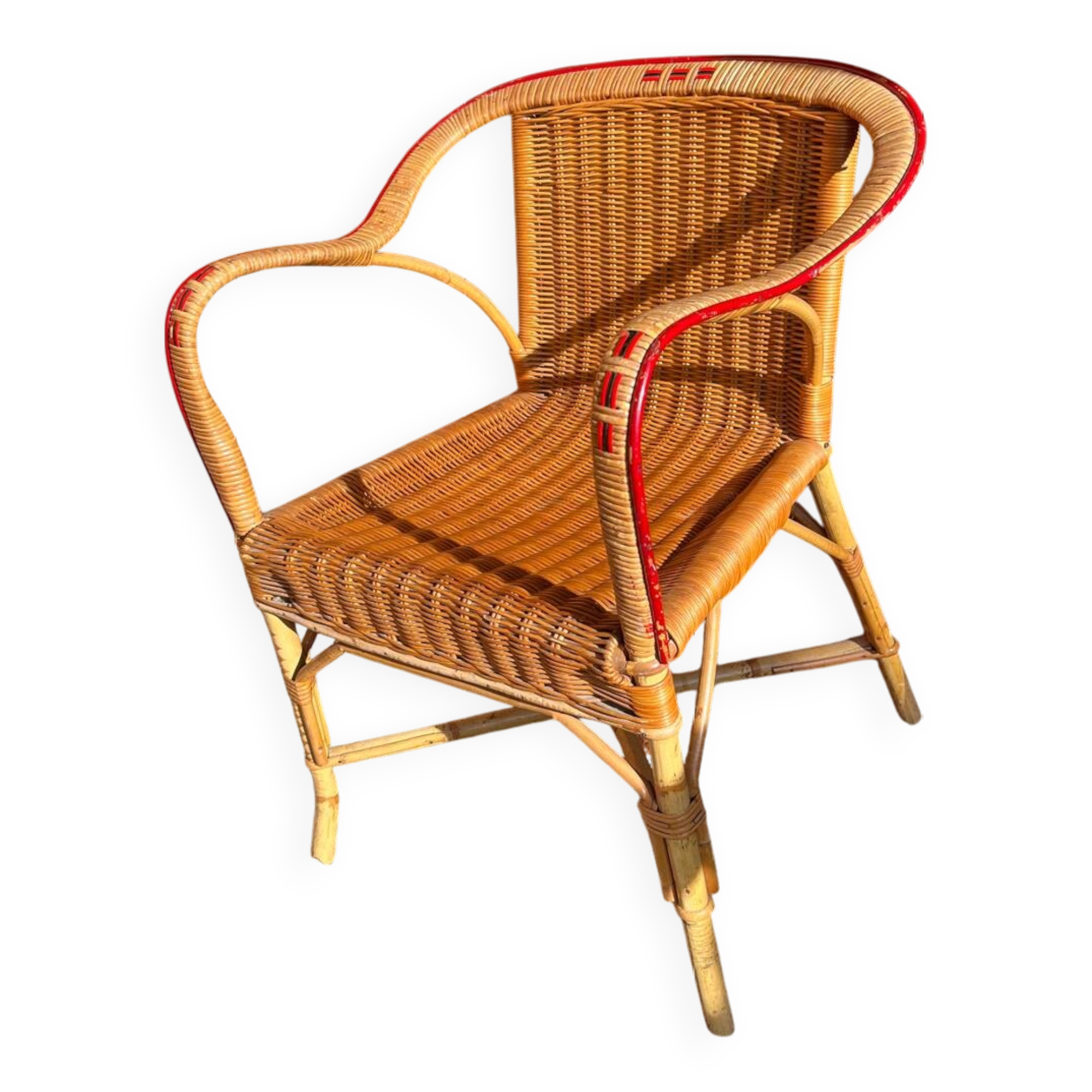 Vintage rattan and wicker armchair 1950/60