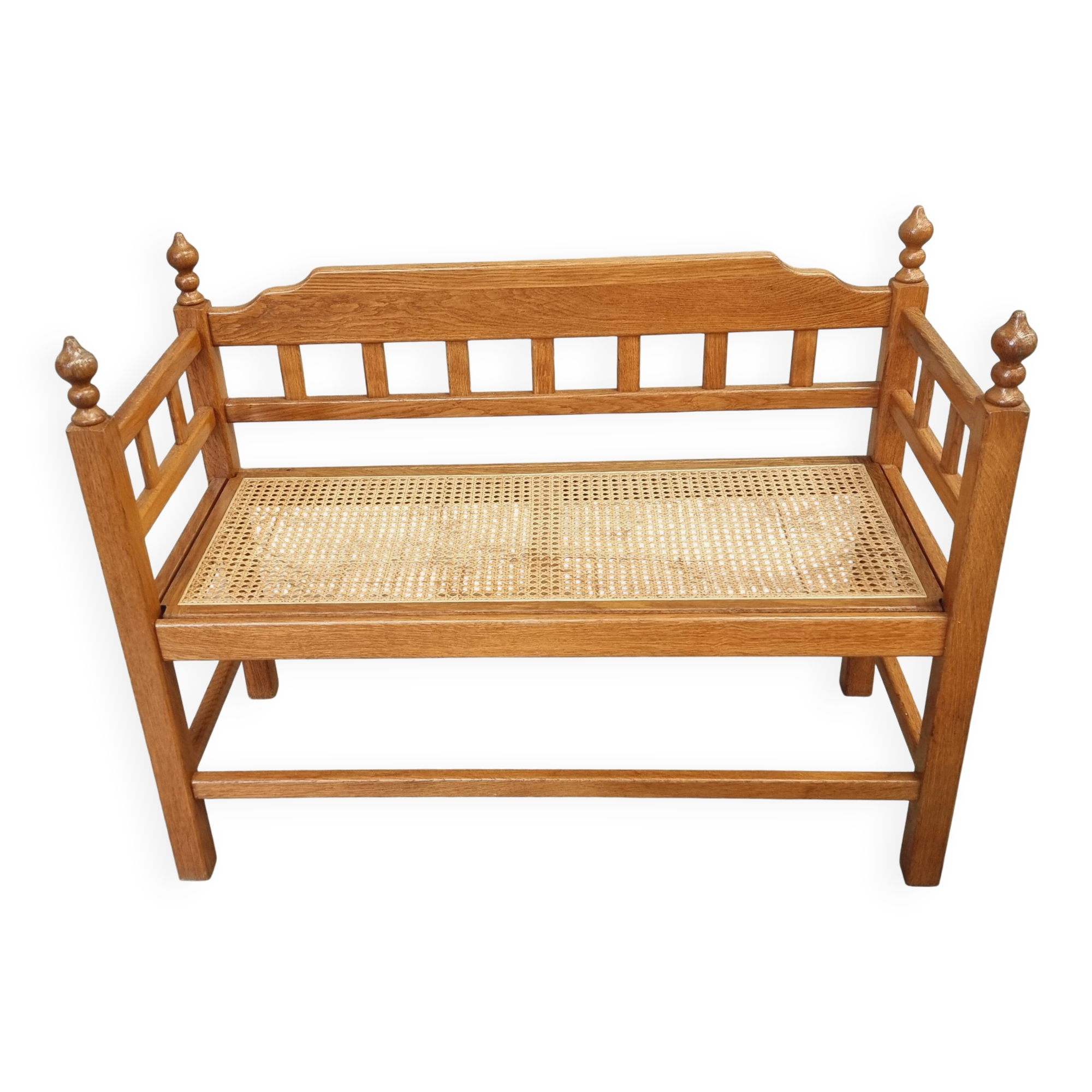 Vintage Oak Entryway Bench with Straps