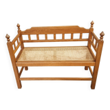 Vintage Oak Entryway Bench with Straps