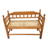 Vintage Oak Entryway Bench with Straps