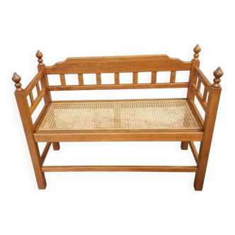 Banc d'entrée vintage en chêne avec sangles
