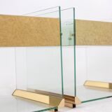 Pair of bedside tables or sofa ends in brass, glass and mirror. 1970s.