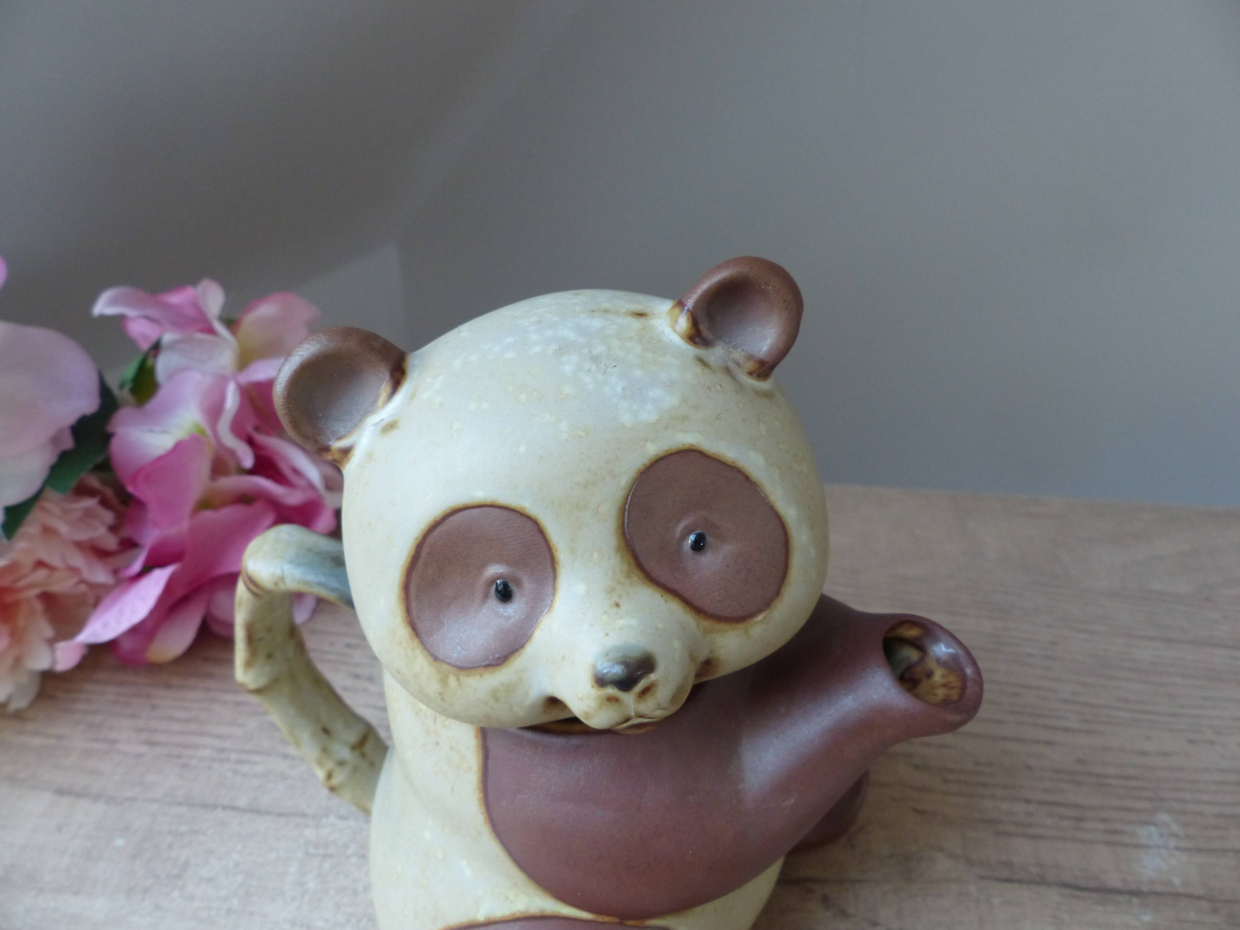 Vintage Authentic Zoomorphic Panda Teapot in Japanese Stoneware