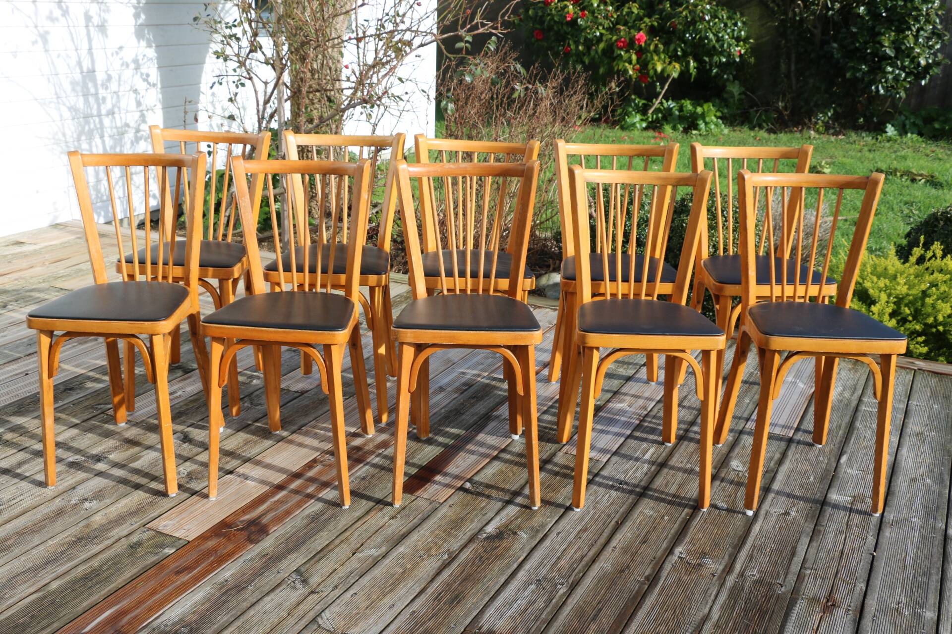 10 baumann chairs no. 12 black faux leather light beech