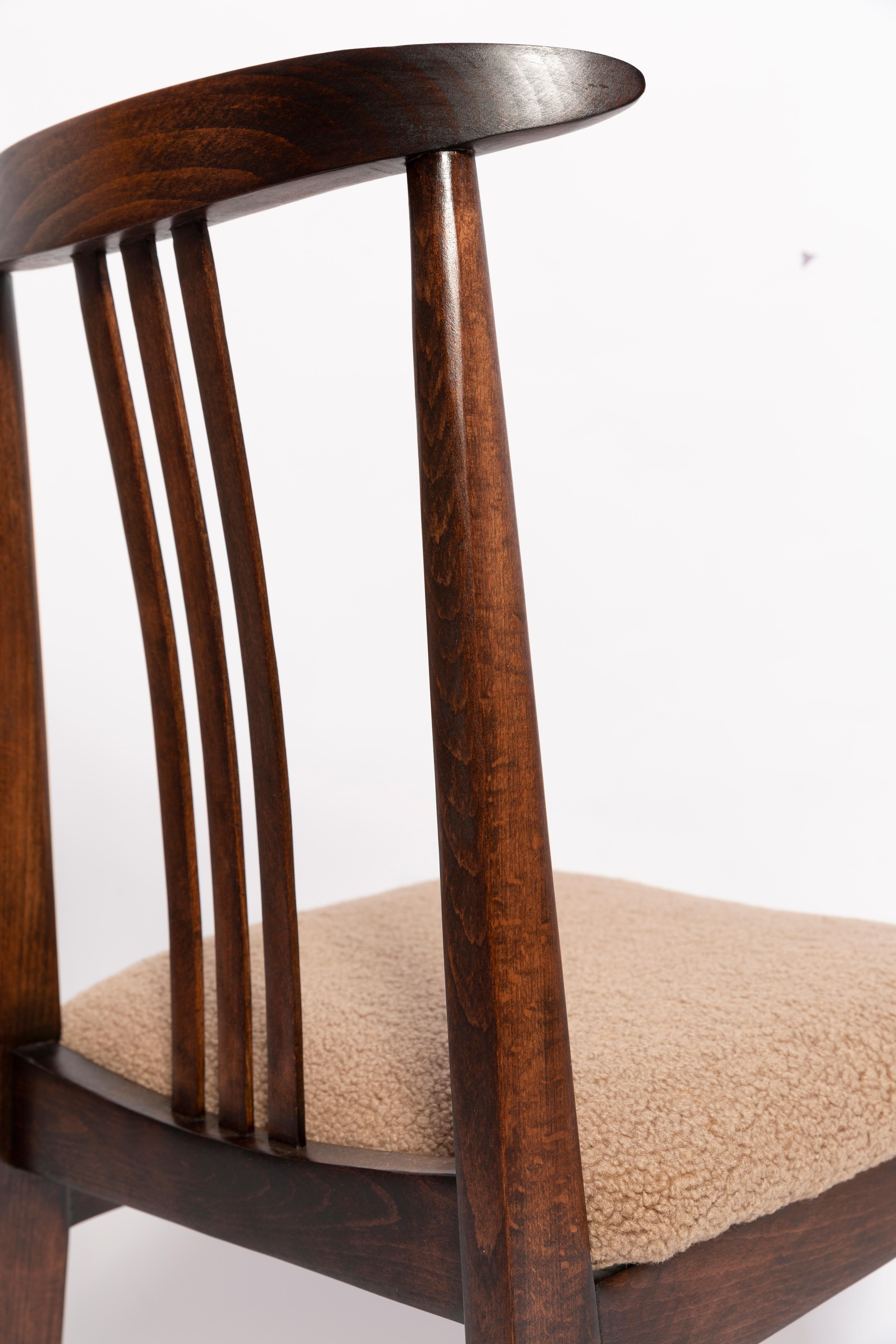 Mid-Century Latte Bouclé Chair, beech wood, M. Zielinski, Europe, 1960s