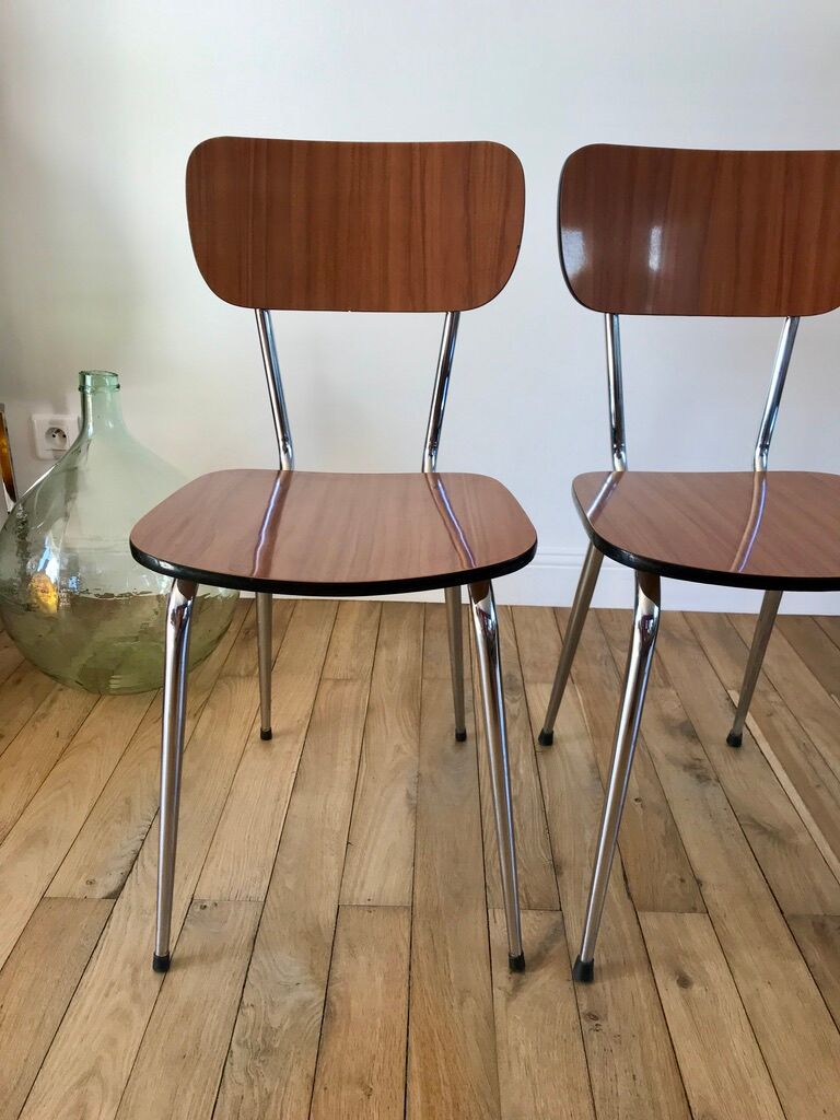 Trio of brown formica chairs 70s