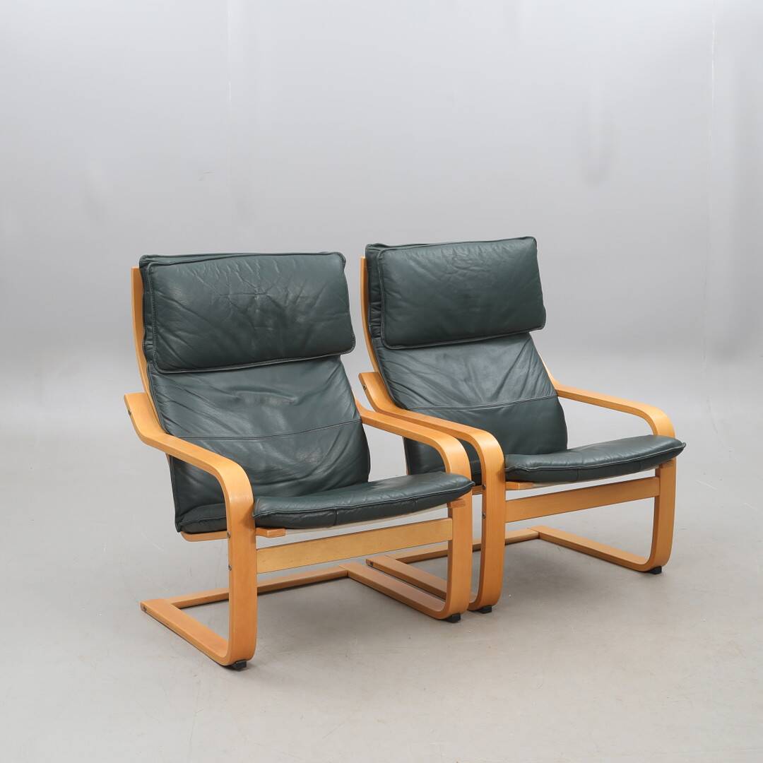 Noboru Nakamura for IKEA — “Points” Armchairs (Pair) — Birch & Leather