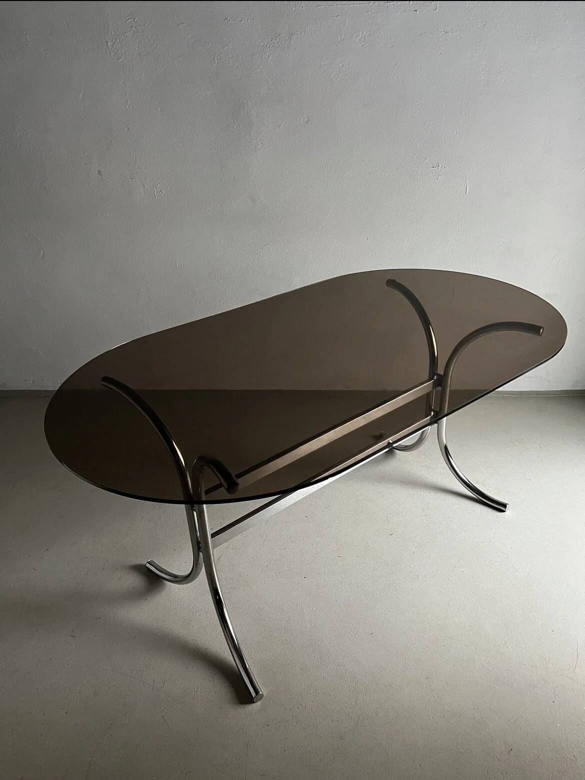 Chrome smoked glass dining table | Italy | 1970s