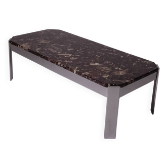 c. 1980 - Table basse en marbre Breccia et chrome - France
