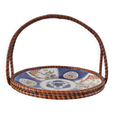 Antique Imari basket in porcelain from Japan and woven rattan - Meiji Era