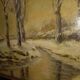 Old framed painting, oil "Wood under the snow", signed
