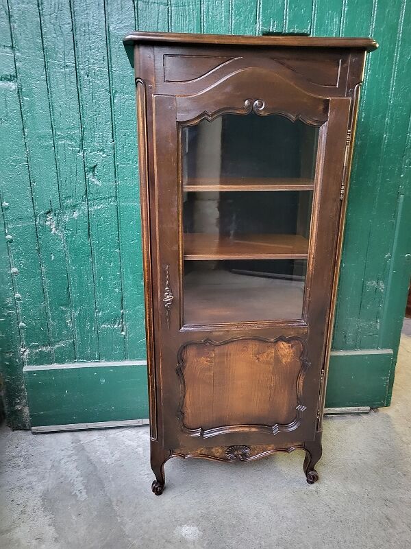 Showcase 1 door with 3 sides walnut windows louis xv style