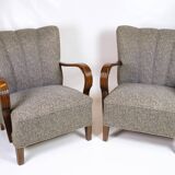 Set Of Two Armchairs In Floral Fabric & Dark Polished Wood, Danish Design From 1960s