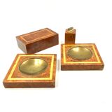 Cendriers en laiton et bois, briquet et boîte à cigares, italie 1970