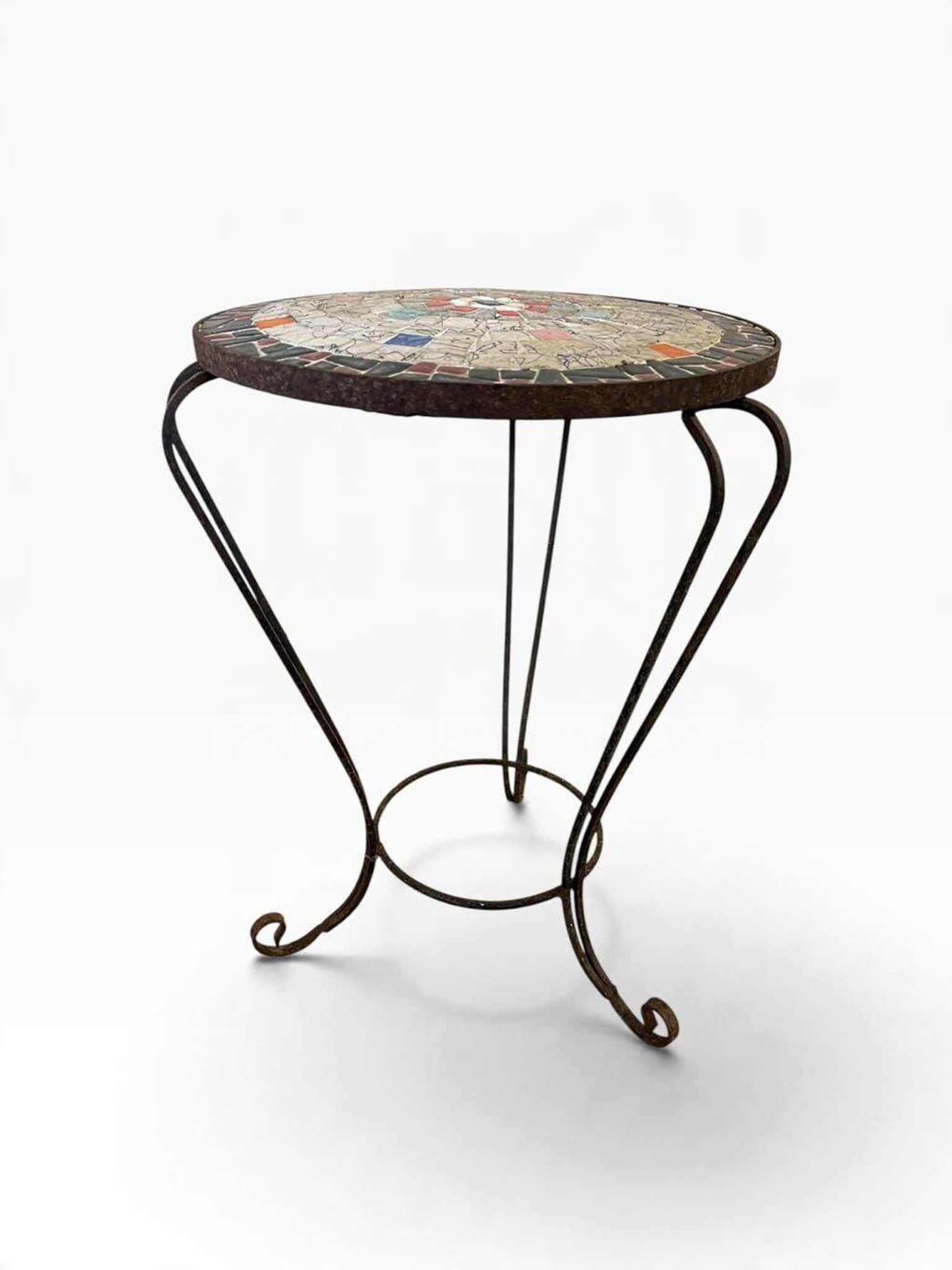 Vintage metal side table/plant table with mosaic.