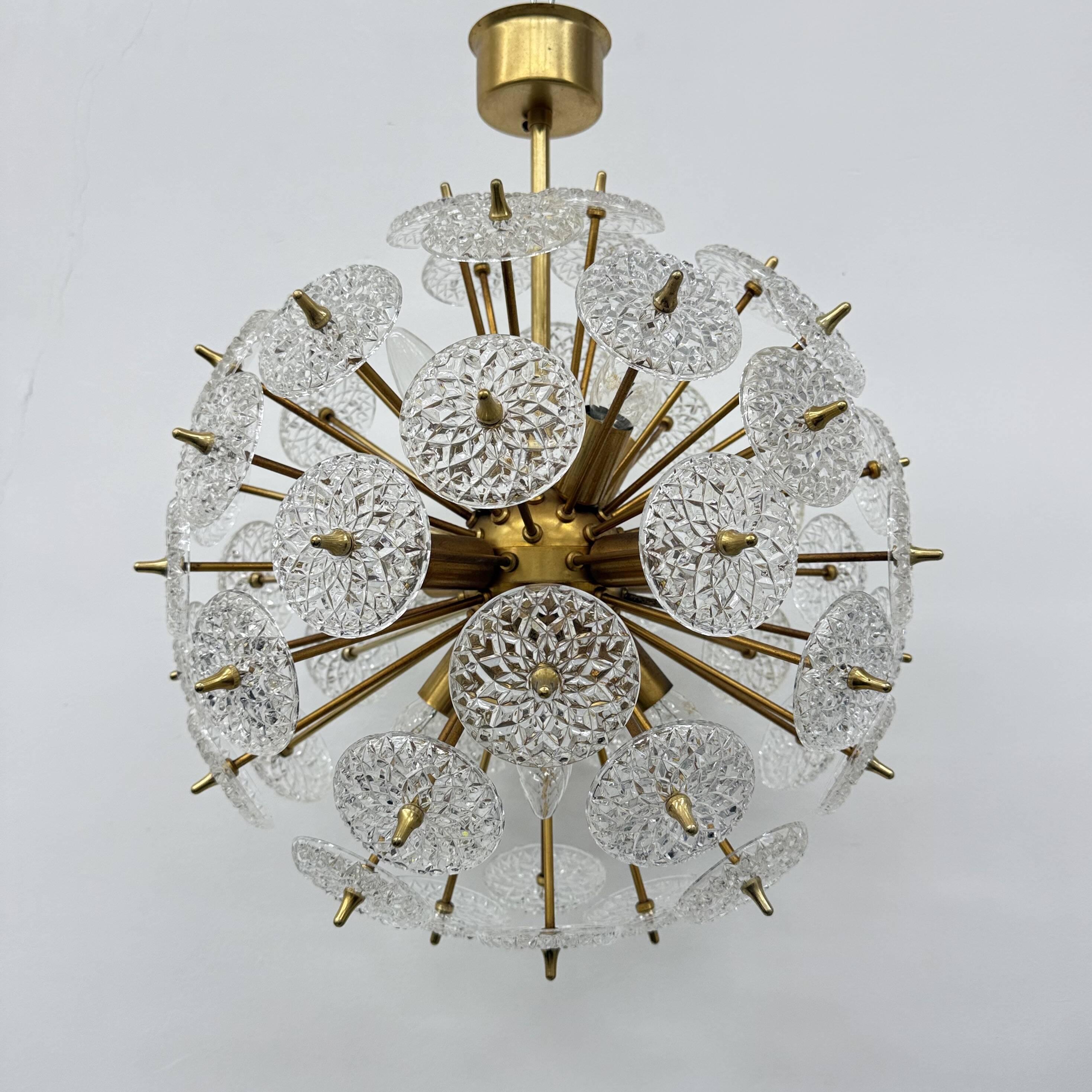 Val Saint Lambert crystal sputnik gold chandelier , 1960’s