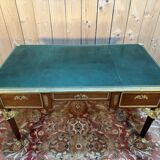 Empire style double-layered desk in mahogany and green leather