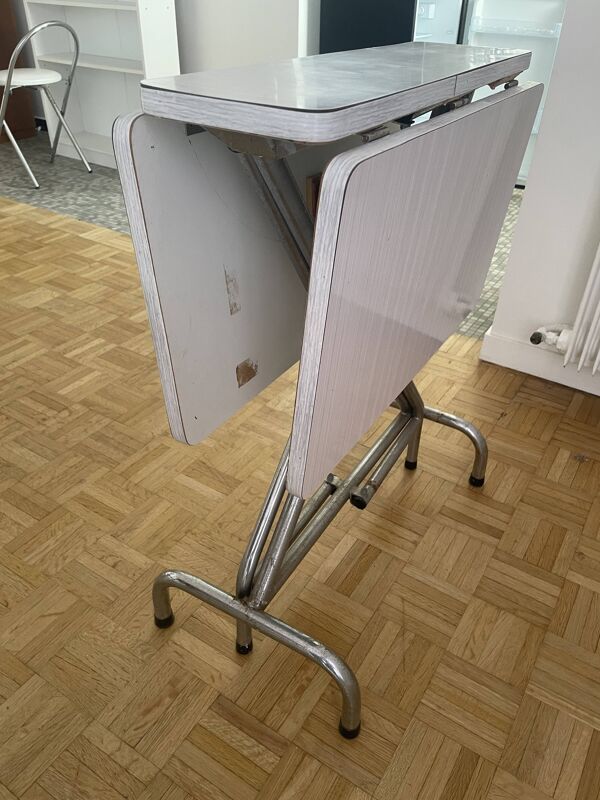 Table de cuisine pliable en formica gris et blanc