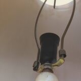 Large pagoda lamp painted with floral patterns and metal shade.