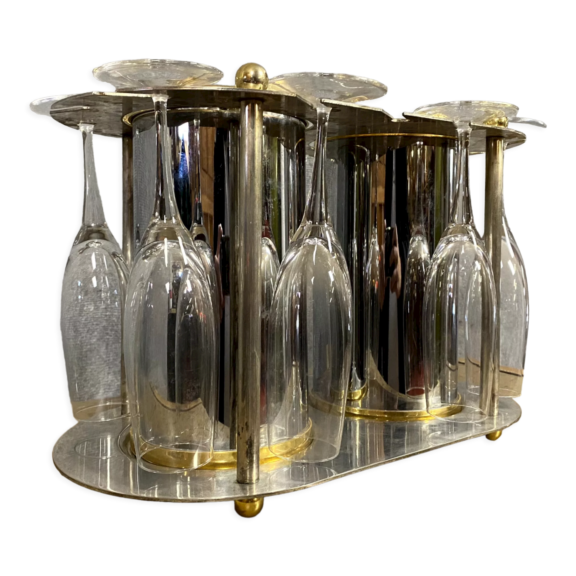 Champagne design refresher set with double vat in silver metal and brass