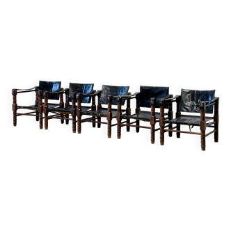 Fauteuils safari vintage en cuir, 1960