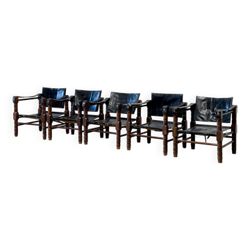 Fauteuils safari vintage en cuir, 1960