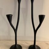 Pair of black candlesticks art deco in steel Habitat 1970