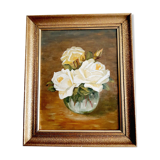 Oil on canvas white roses