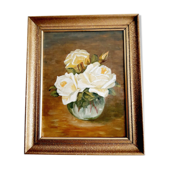 Oil on canvas white roses