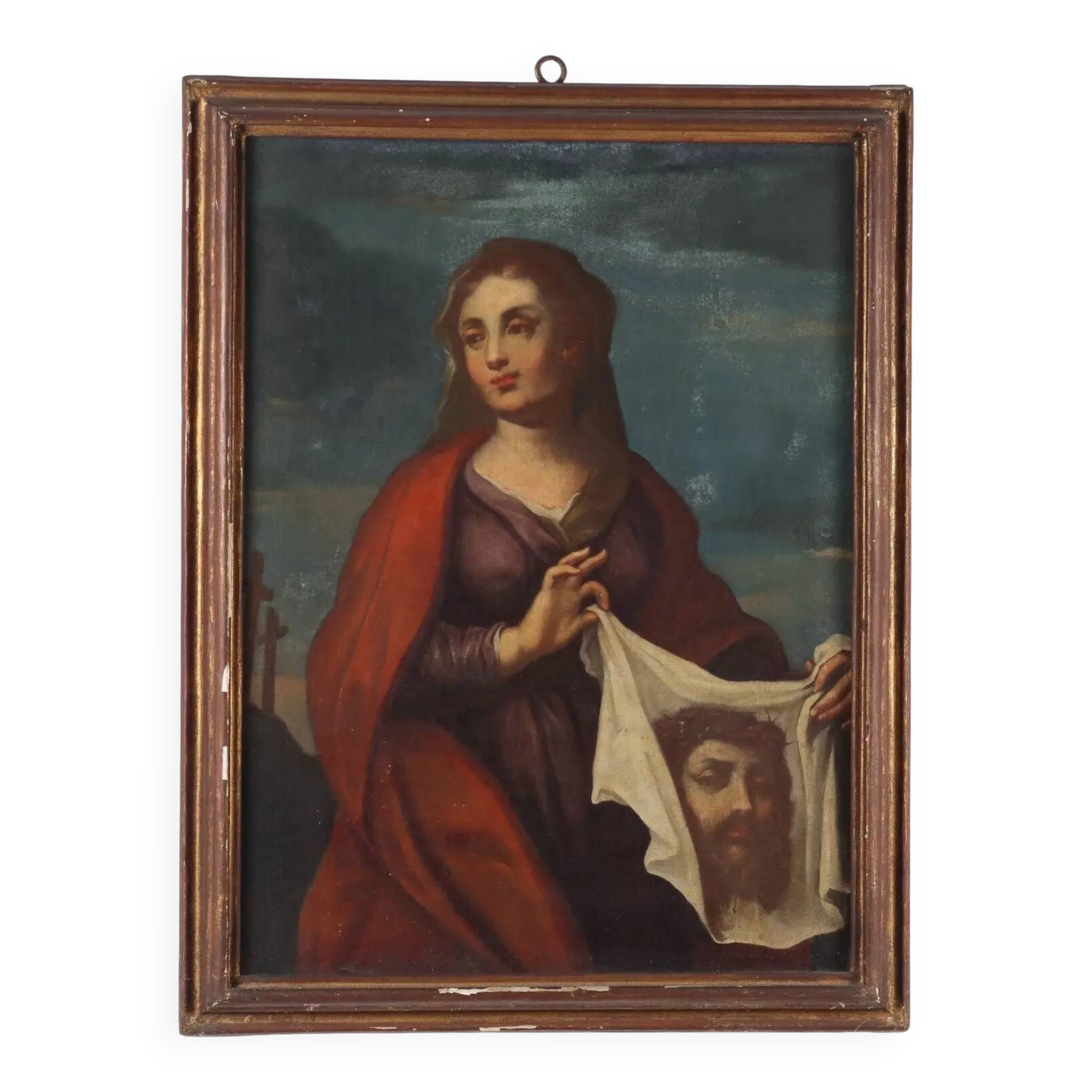 Ancient painting with a religious subject, oil on canvas, 17th century.