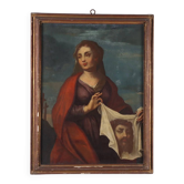 Ancient painting with a religious subject, oil on canvas, 17th century.