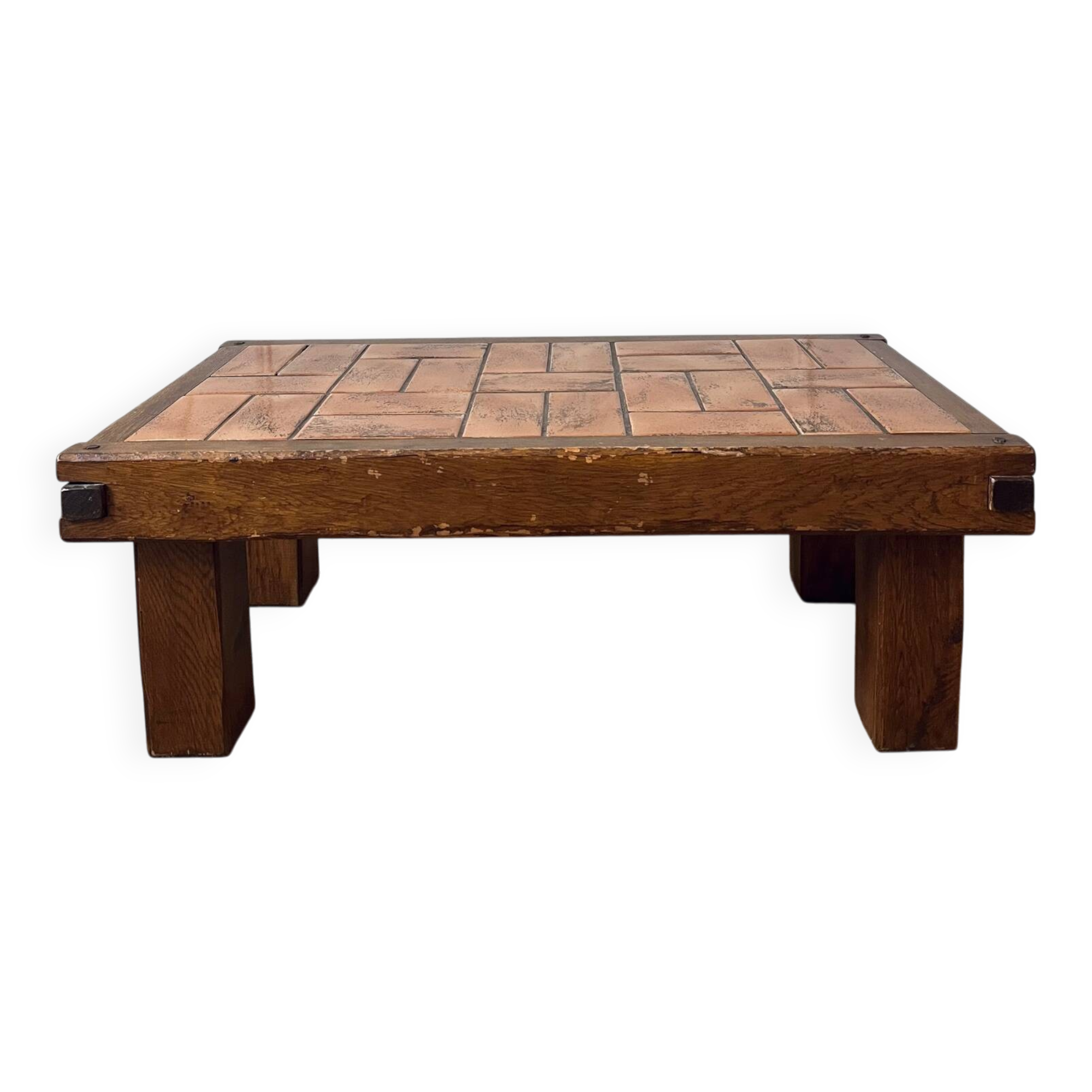 Oak and ceramic coffee table from the mid-20th century.