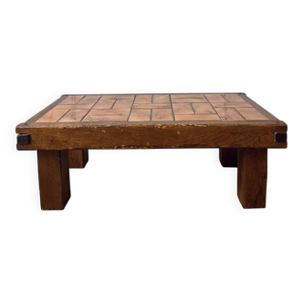 Oak and ceramic coffee table from the mid-20th century.