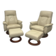 Pair of vintage leather armchairs with ottoman