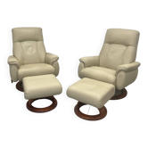 Paire de fauteuil vintage cuir avec ottoman