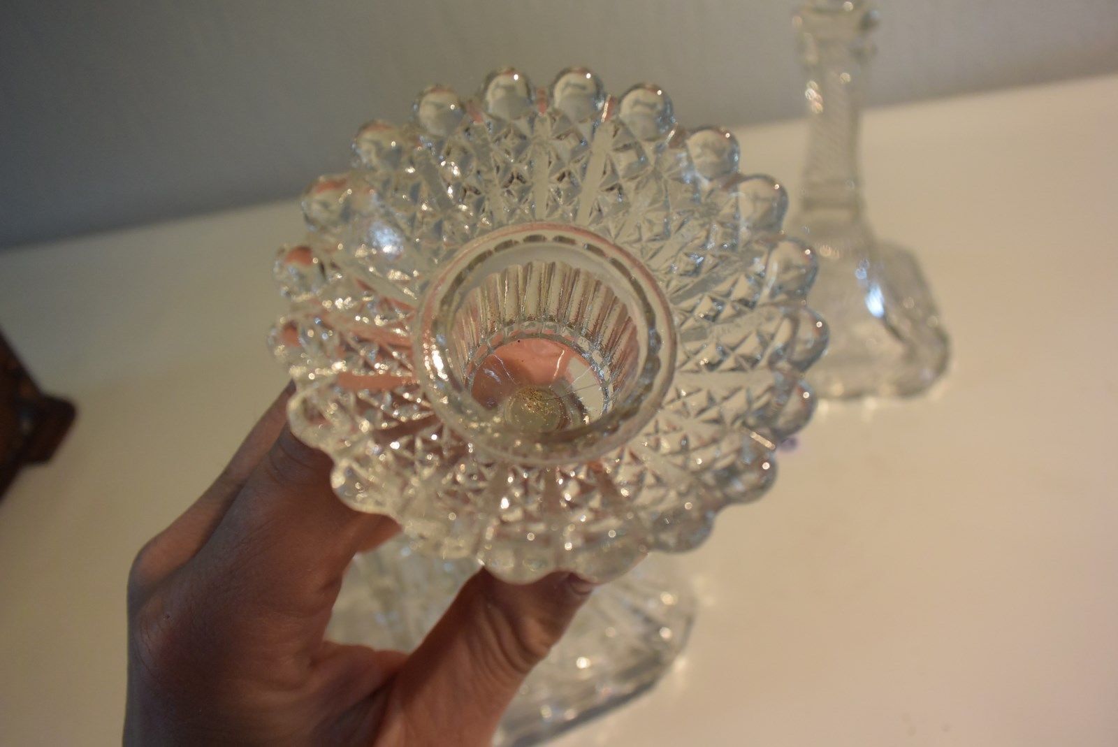 Pair of candlesticks semin worked crystal glass