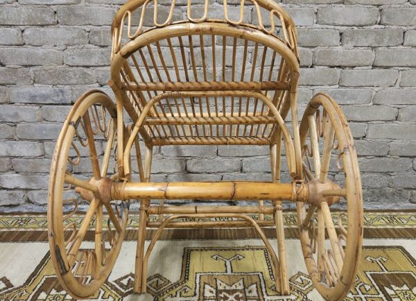 Chariot de bar en bambou et rotin, 1950