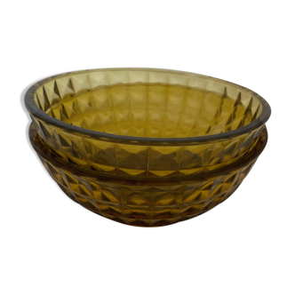 Lot of 2 bowls of amber smoked glass
