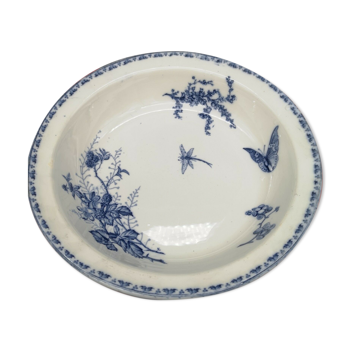 Hollow round flat in Sarreguemines earthenware model Carmen butterfly