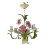 Vintage chandelier in painted sheet metal with flowers