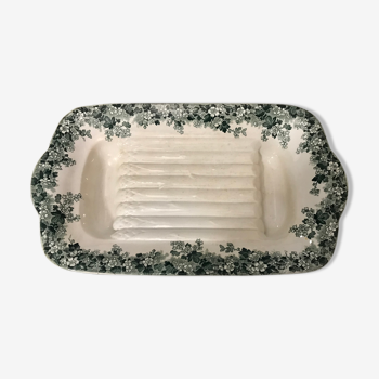 Vintage asparagus dish in sarreguemines and Digoin iron earth, Récamier model