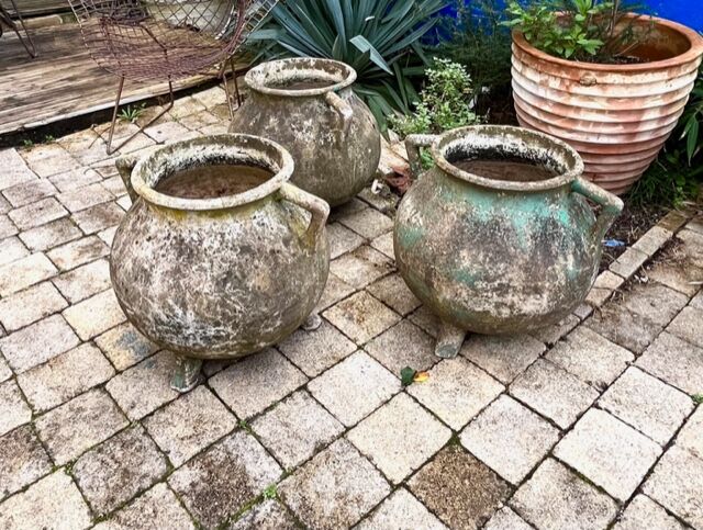 vintage cement gardener cauldron or pot