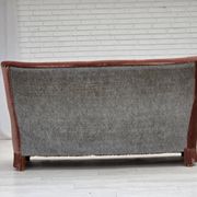 1970s, Danish 2-seater sofa, salmon pink furniture velour, beech wood.