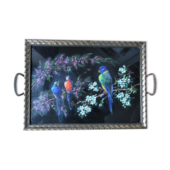 Art deco tray parrot parakeets