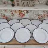Lot 2 of 12 Limoges porcelain plates bordered midnight blue and gold