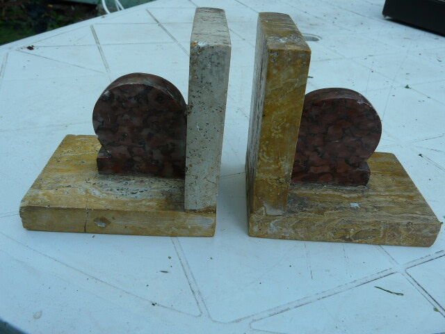 Pair of art deco book greenhouses in marble and travertine